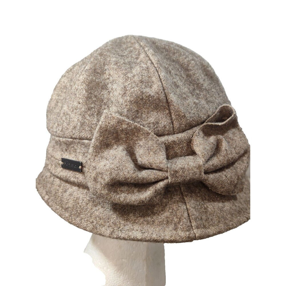 Betmar New York Women Brown Tweed Bucket Hat Cap with Side Bow Lined OS (22")